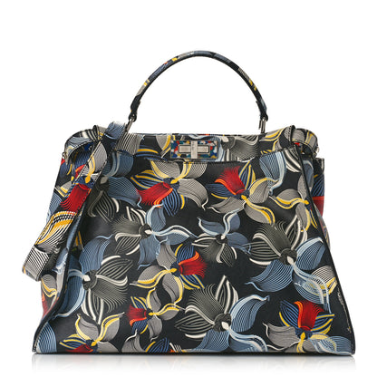 Fendi Calfskin Orchid Large Peekaboo Iconic Satchel Black Multicolor 1 of 8