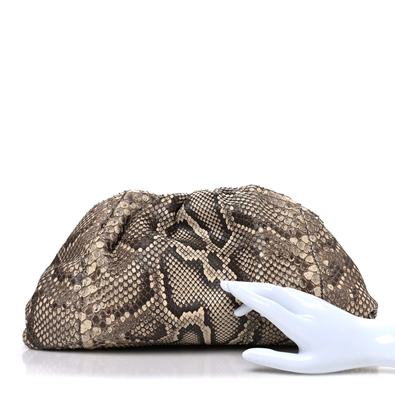 Bottega Veneta Snakeskin The Pouch Oversized Clutch Naturale