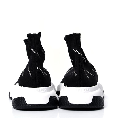 Balenciaga Neoprene Knit Allover Logo Bi-Color Sole Womens Speed Sneakers 37 Black White 4 of 5