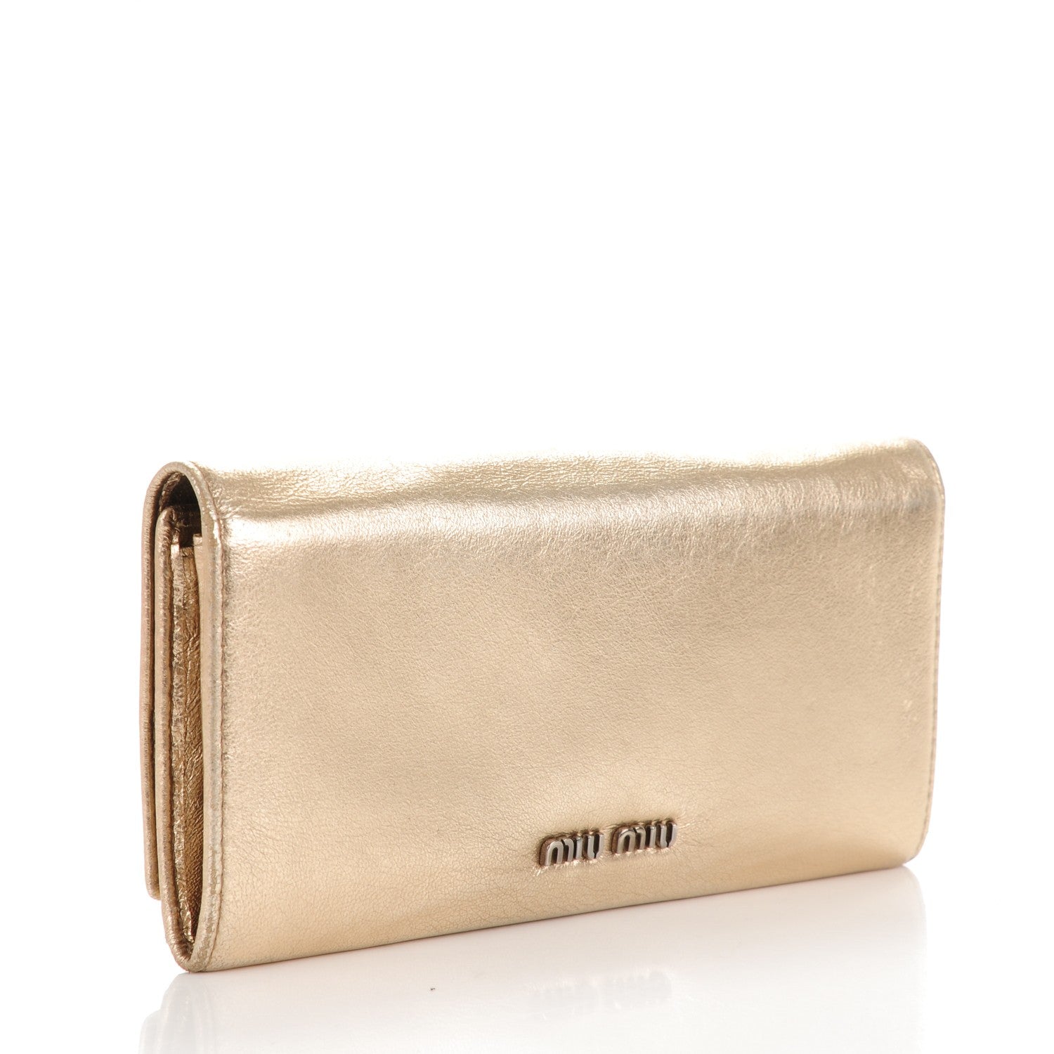 Miu Miu Metallic Lambskin Bow Flap Wallet Gold 3 of 6