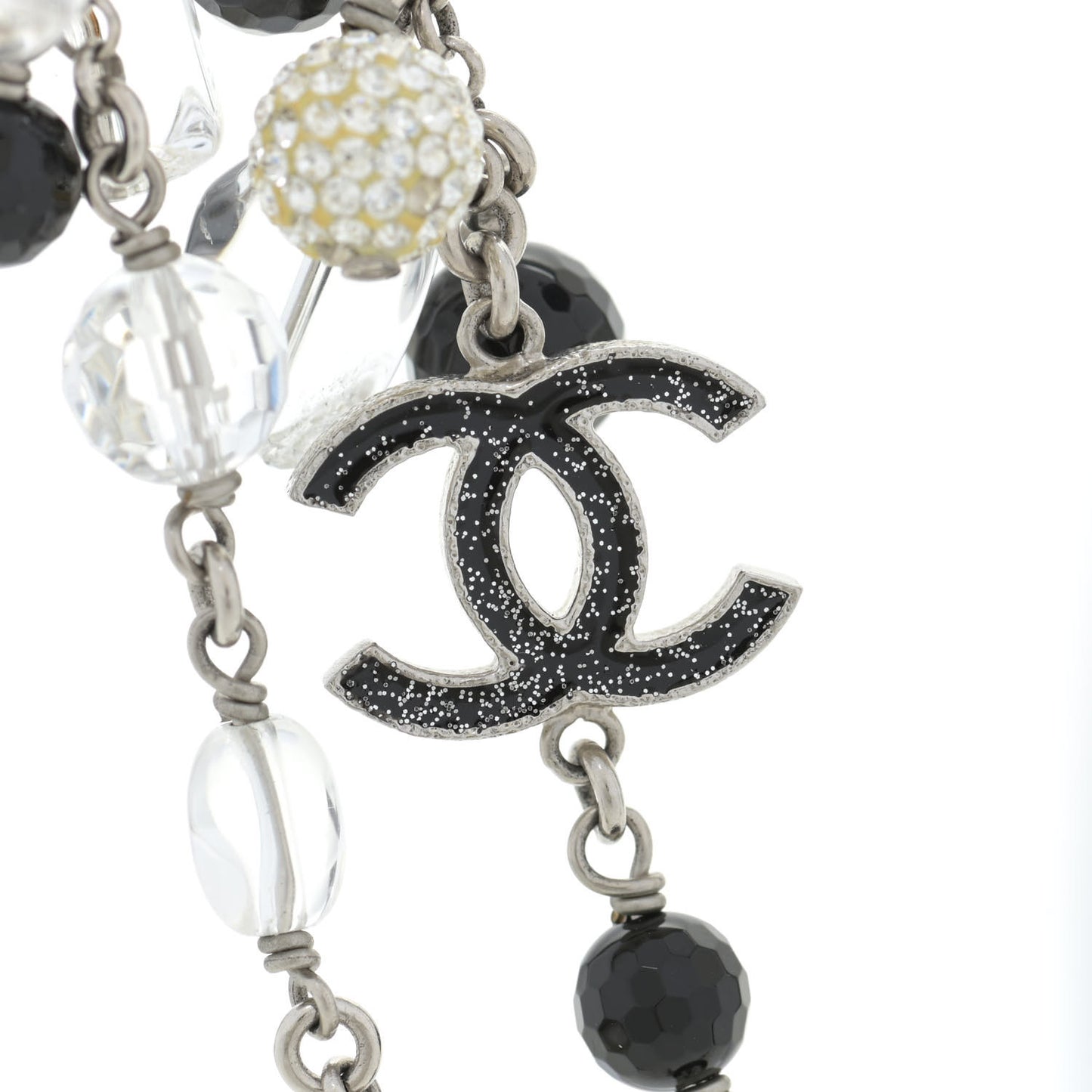 Crystal Beaded CC Necklace Silver Black