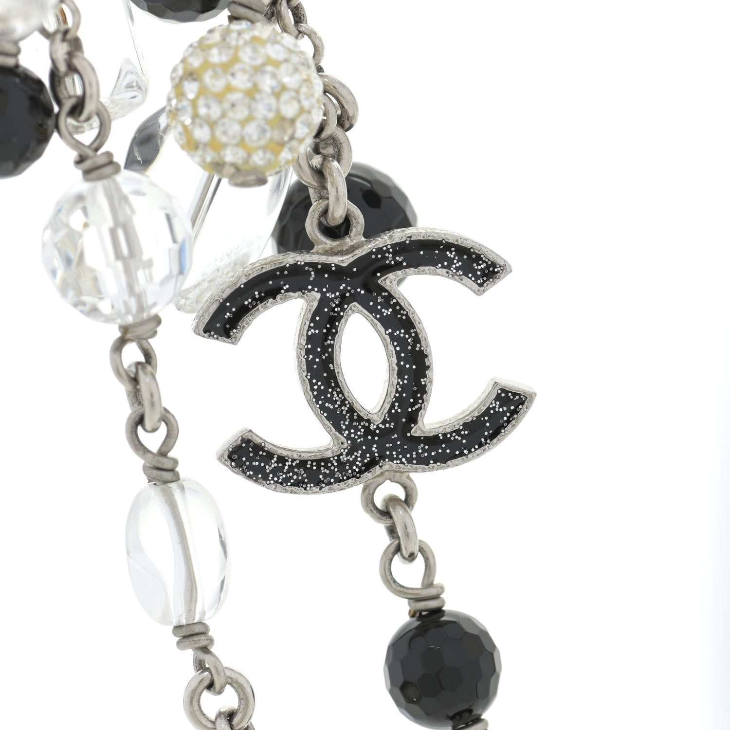 Chanel Crystal Beaded CC Necklace Silver Black 3 of 5