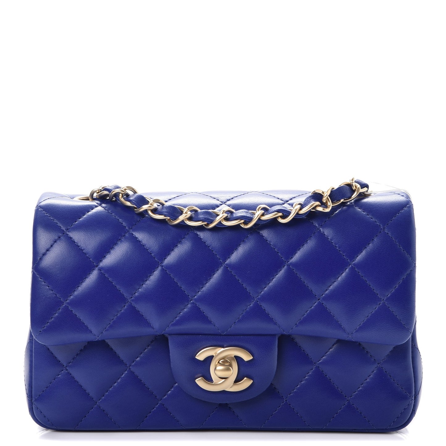 Lambskin Quilted Mini Rectangular Flap Dark Blue