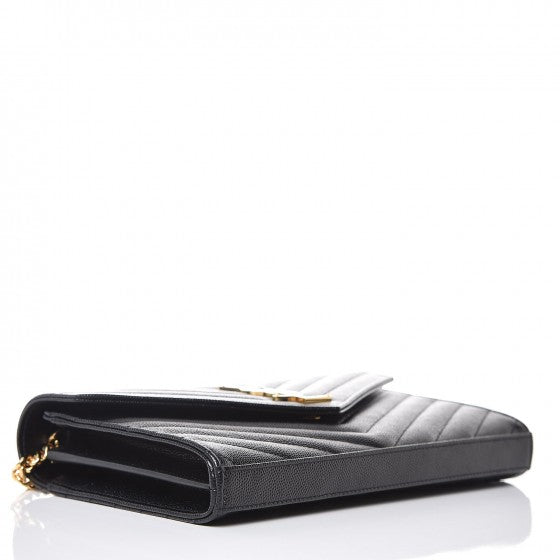 Grain De Poudre Matelasse Chevron Monogram Chain Wallet Black