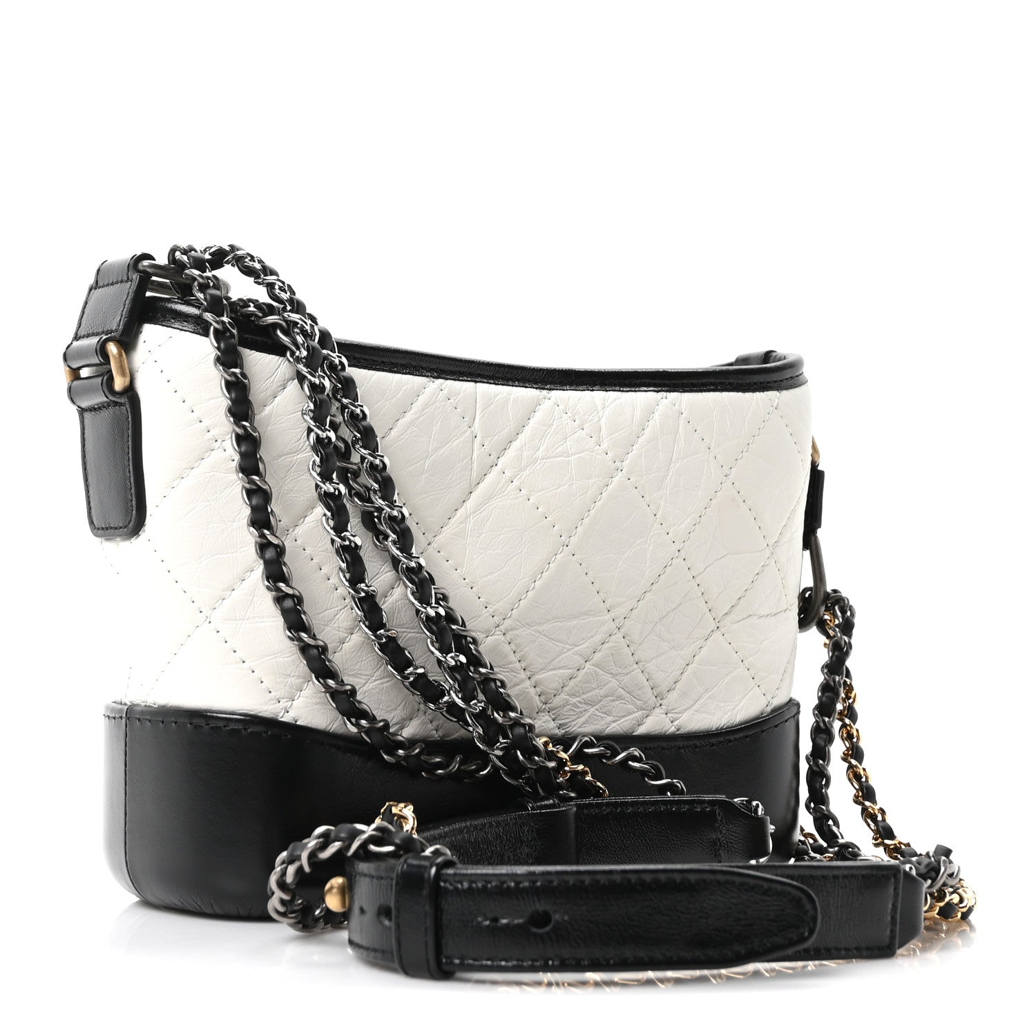 Chanel Aged Calfskin Quilted Small Gabrielle Hobo Black White 3 of 10