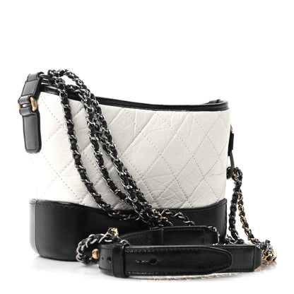Chanel Aged Calfskin Quilted Small Gabrielle Hobo Black White 3 of 10