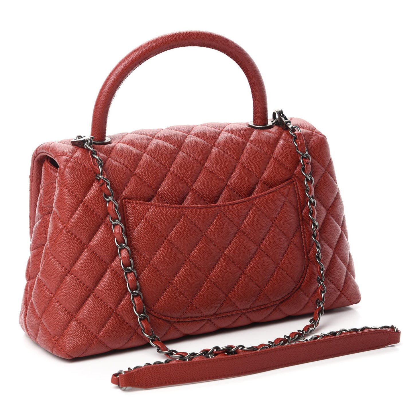Caviar Quilted Small Coco Handle Flap Dark Red