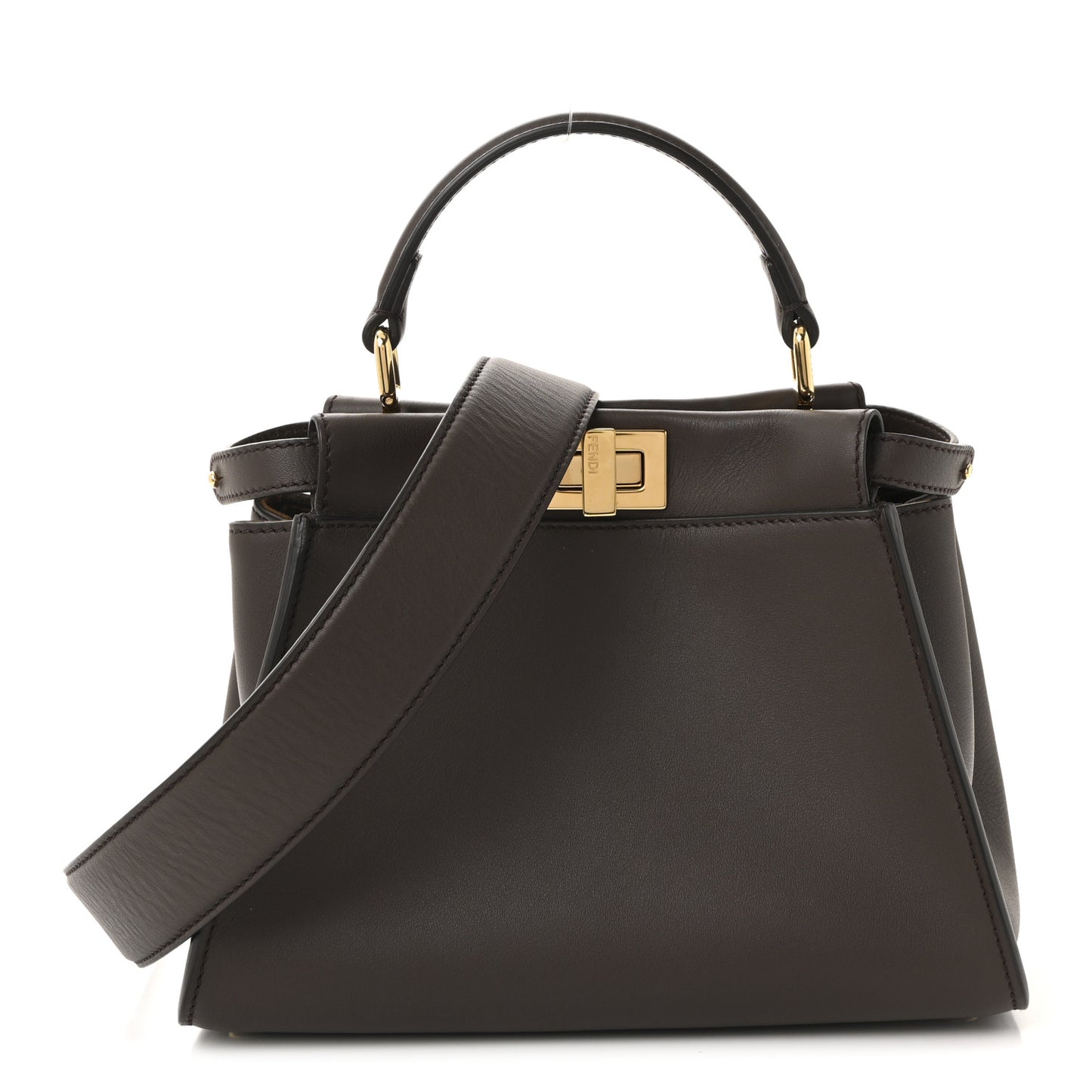 Vitello Seta Suede FF Mini Peekaboo Iconic Satchel Chocolate Sigaro Marrone