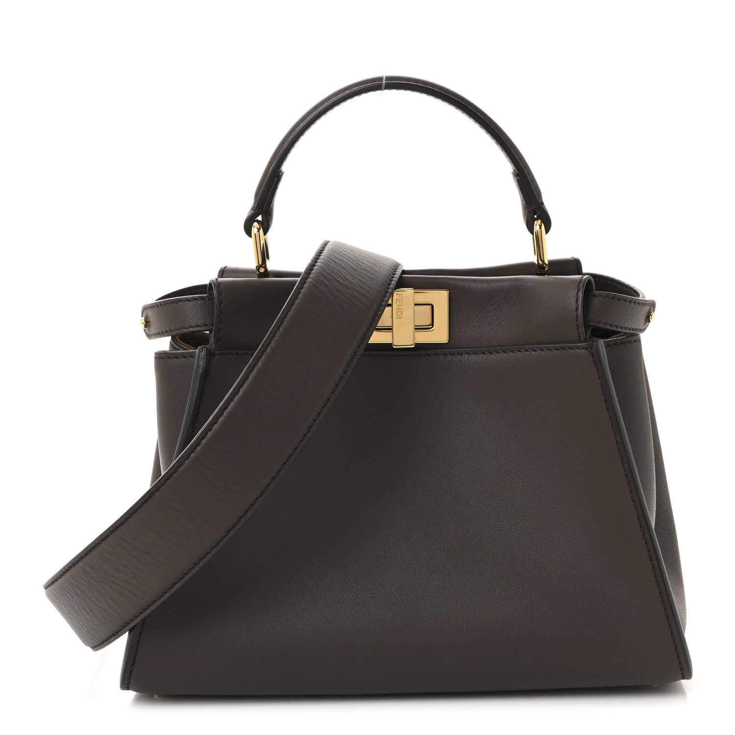 Fendi Vitello Seta Suede FF Mini Peekaboo Iconic Satchel Chocolate Sigaro Marrone 1 of 10