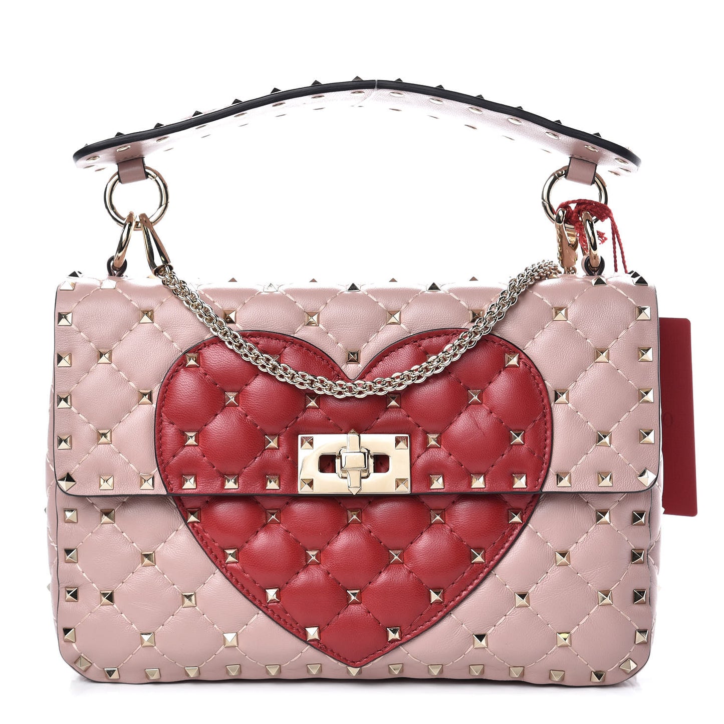 Nappa Quilted Heart Medium Rockstud Spike Shoulder Bag Poudre