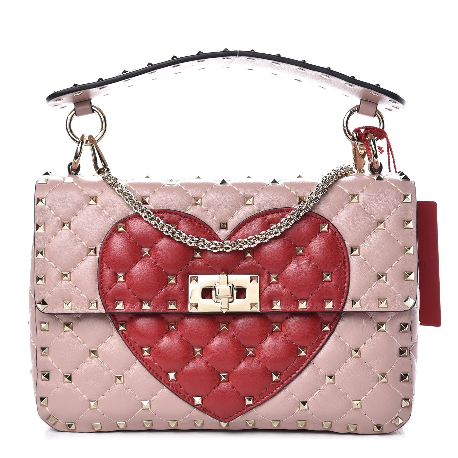 Valentino Garavani Nappa Quilted Heart Medium Rockstud Spike Shoulder Bag Poudre 1 of 7