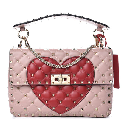 Valentino Garavani Nappa Quilted Heart Medium Rockstud Spike Shoulder Bag Poudre 1 of 7
