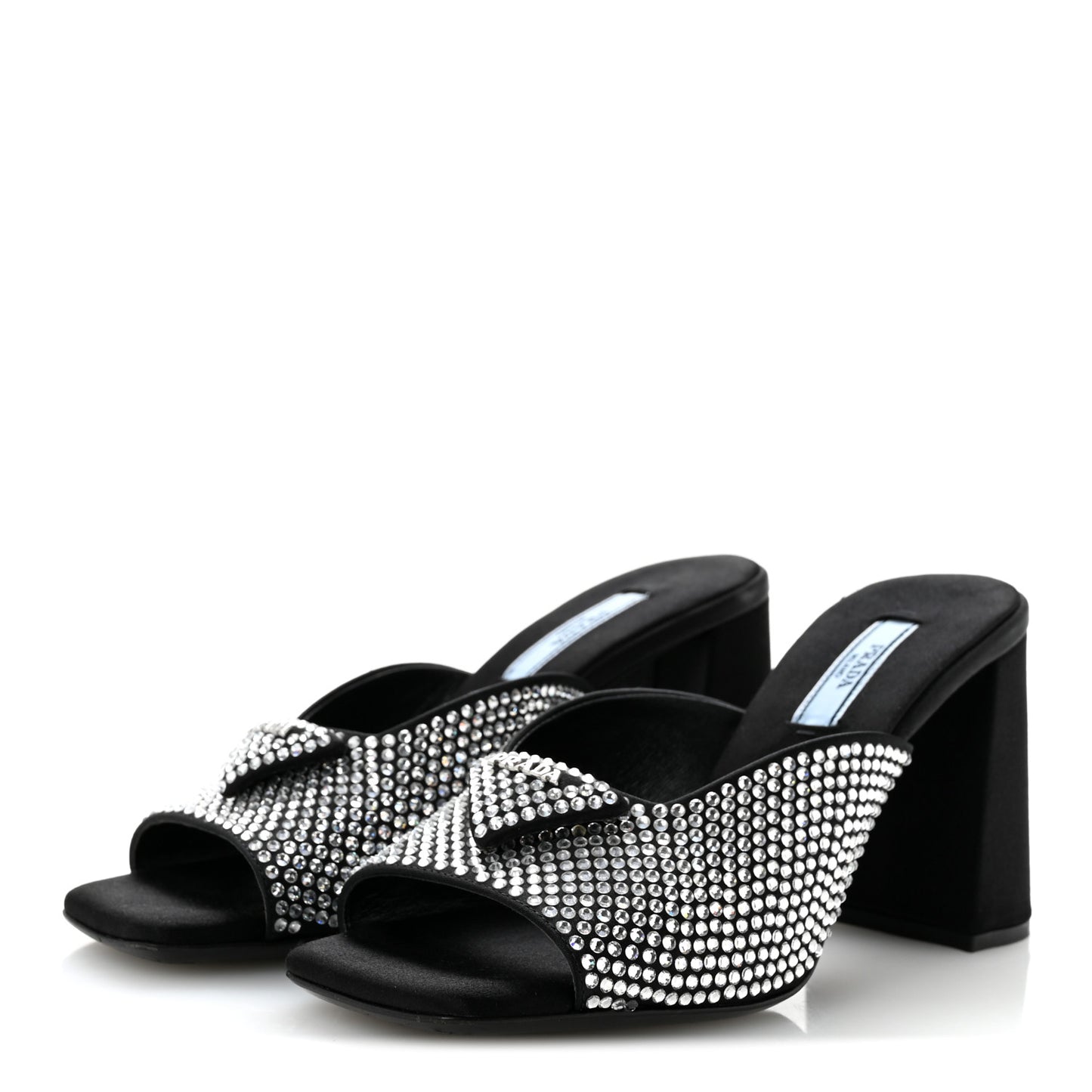 Satin Crystal Logo 90mm Slide Sandals 36 Cristal