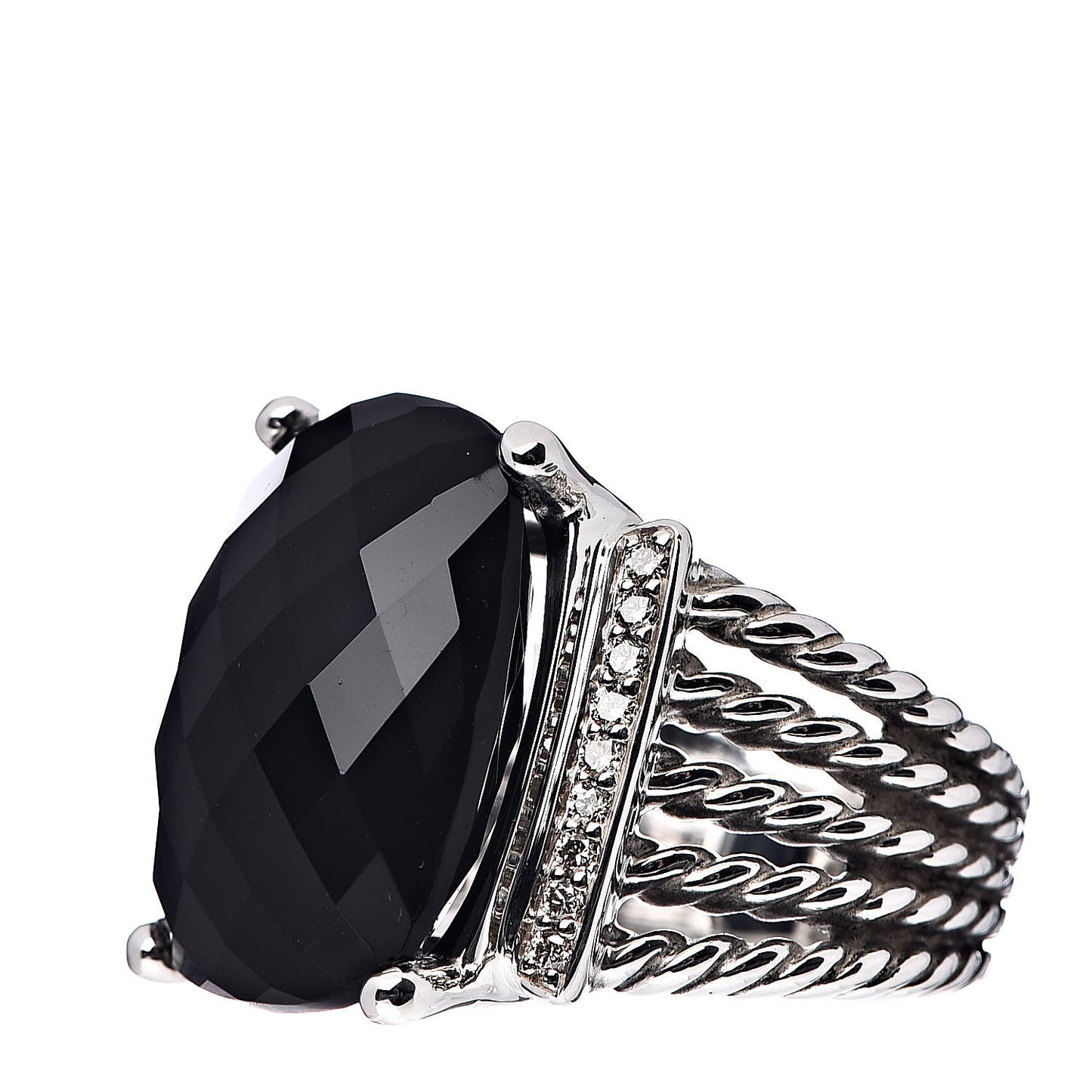 Sterling Silver Diamond Black Onyx 20mm Wheaton Ring 58 8.25