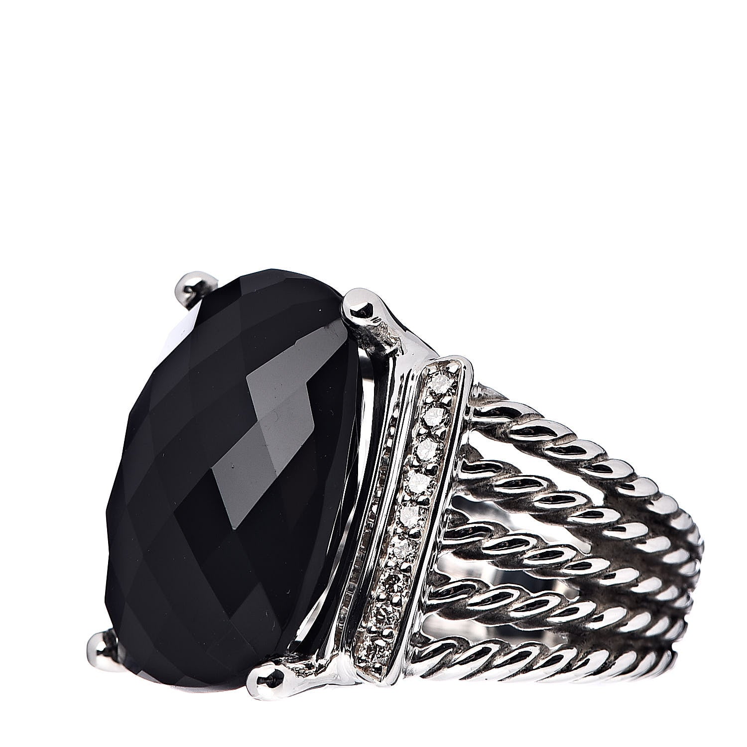 David Yurman Sterling Silver Diamond Black Onyx 20mm Wheaton Ring 58 8.25 3 of 5