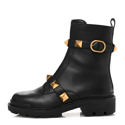 Valentino Garavani Calfskin Roman Stud 20/40mm Combat Boots 40 Black 1 of 10