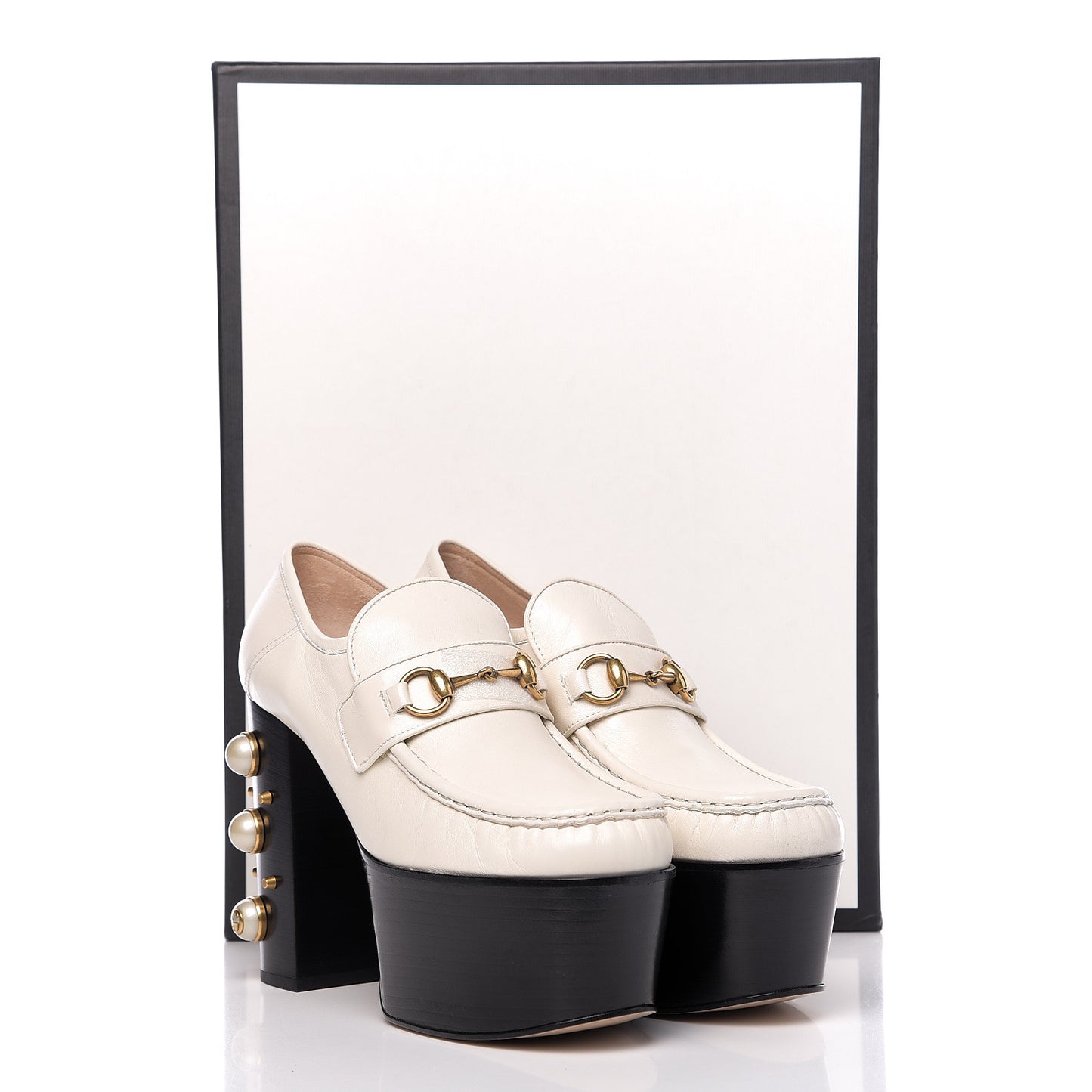 Malaga Kid Pearl Studded Vegas Platform Loafers 40 Mystic White