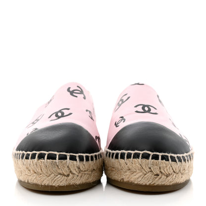 Chanel Lambskin Printed Coco Beach Espadrilles 37 Light Pink Black 2 of 9