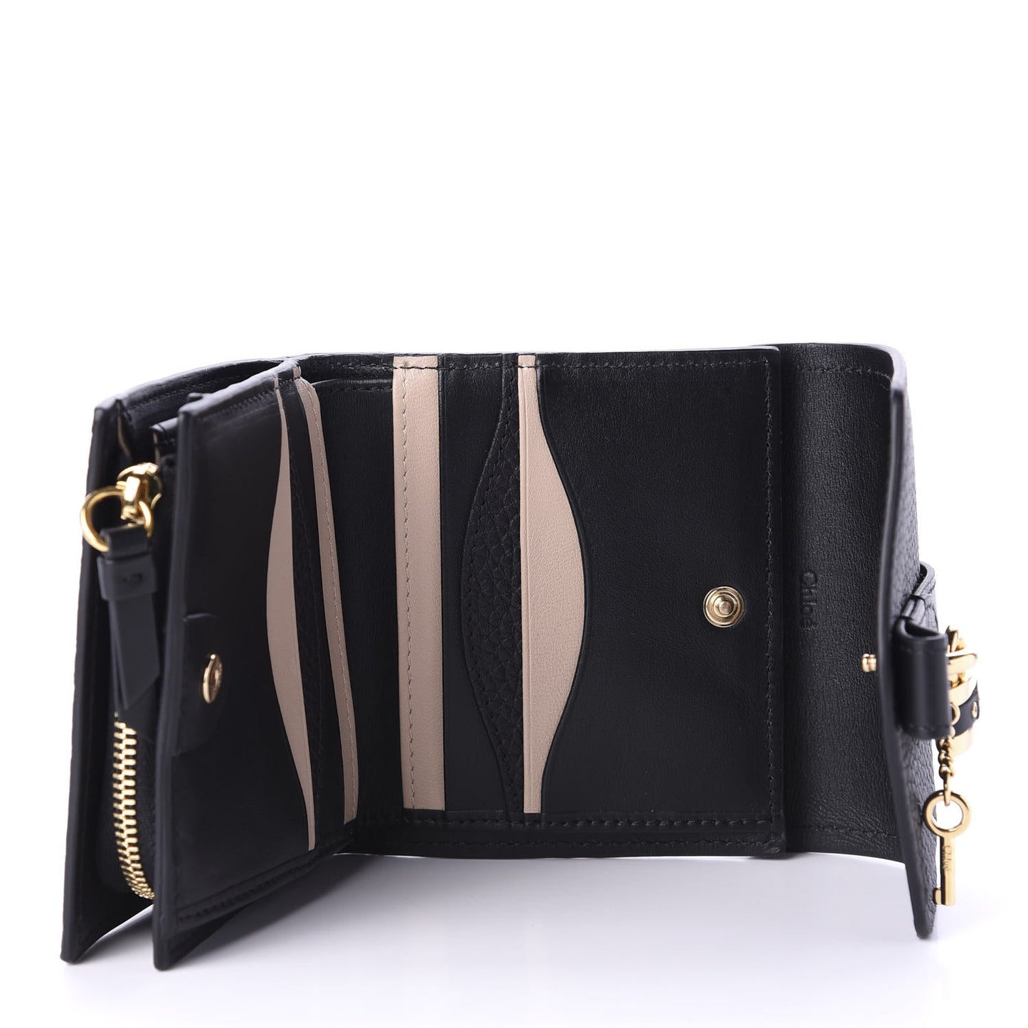 Grained Calfskin Small Aby Tri-Fold Wallet Black