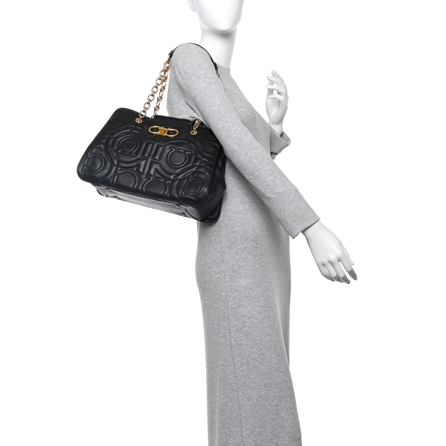Calfskin Quilted Gancini Shoulder Bag Black