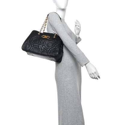 Salvatore Ferragamo Calfskin Quilted Gancini Shoulder Bag Black 2 of 9