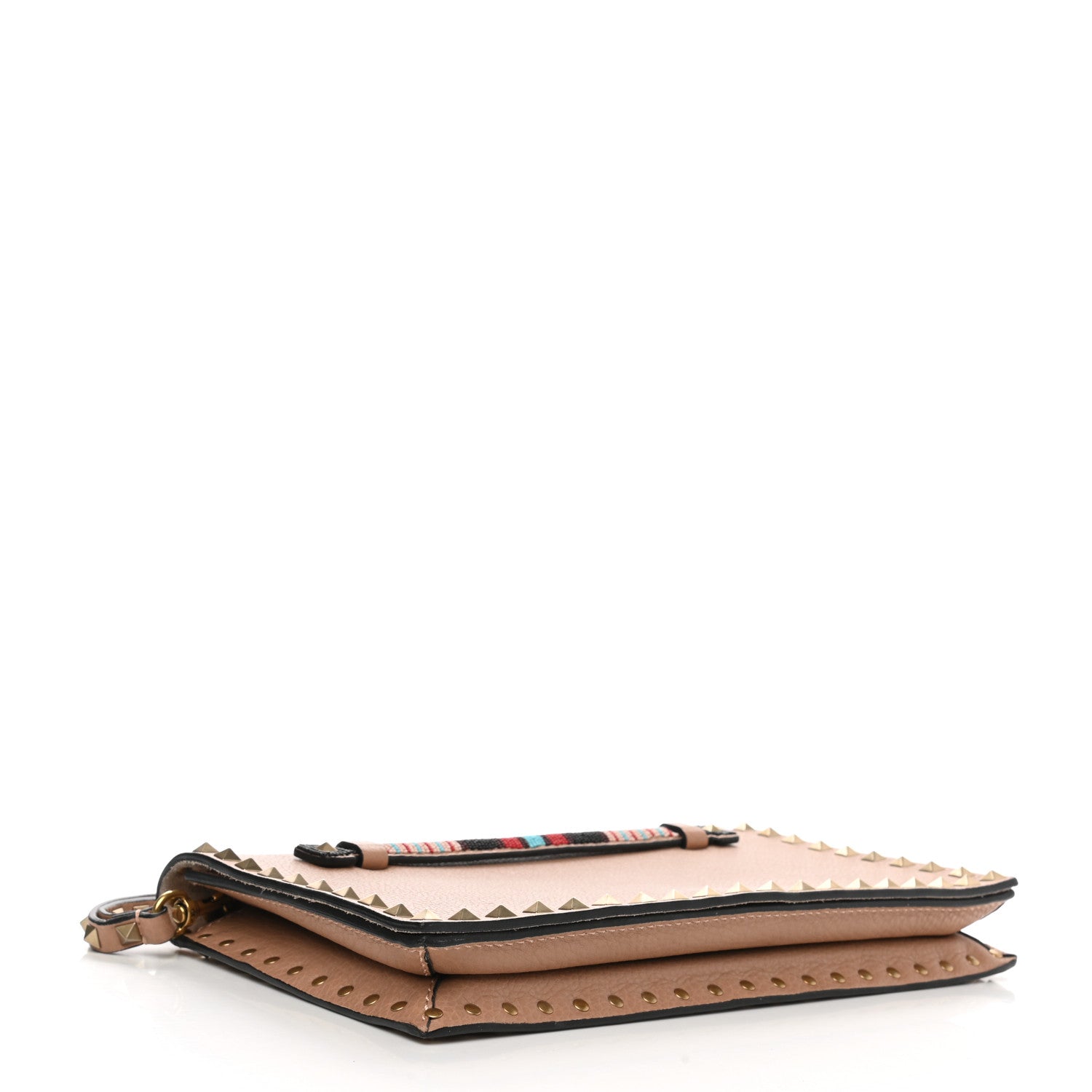 Valentino Garavani Pebbled Calfskin Beaded Rockstud Wristlet Clutch Soft Noisette 4 of 10