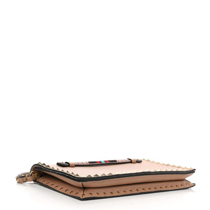 Valentino Garavani Pebbled Calfskin Beaded Rockstud Wristlet Clutch Soft Noisette 4 of 10