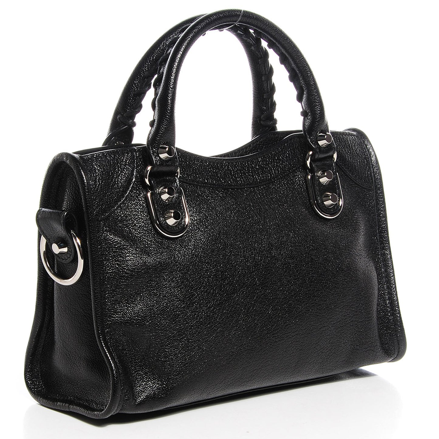 Chevre Silver Metallic Edge Hardware Mini City Black