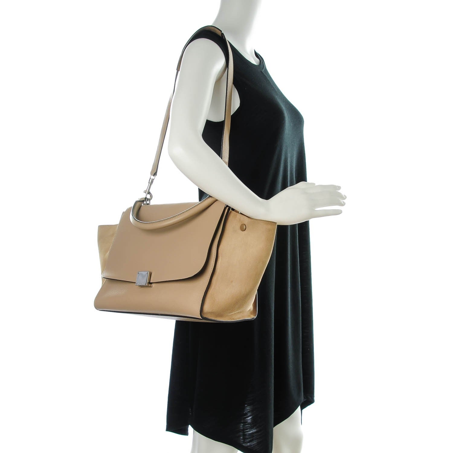 Celine Drummed Calfskin Suede Medium Trapeze Dune 2 of 6