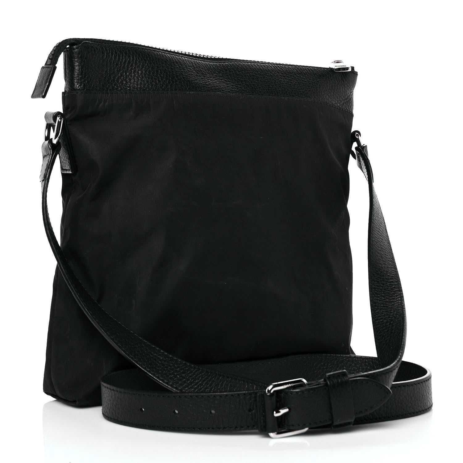 Gucci Nylon Monogram Dollar Calfskin Flat Messenger Bag Black 3 of 9