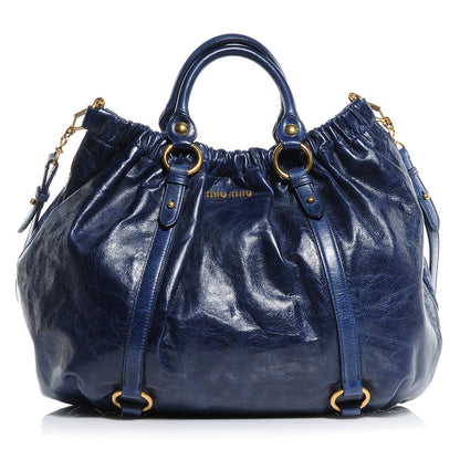 Miu Miu Leather Vitello Lux Gathered Shopper Tote Bleuette 1 of 8