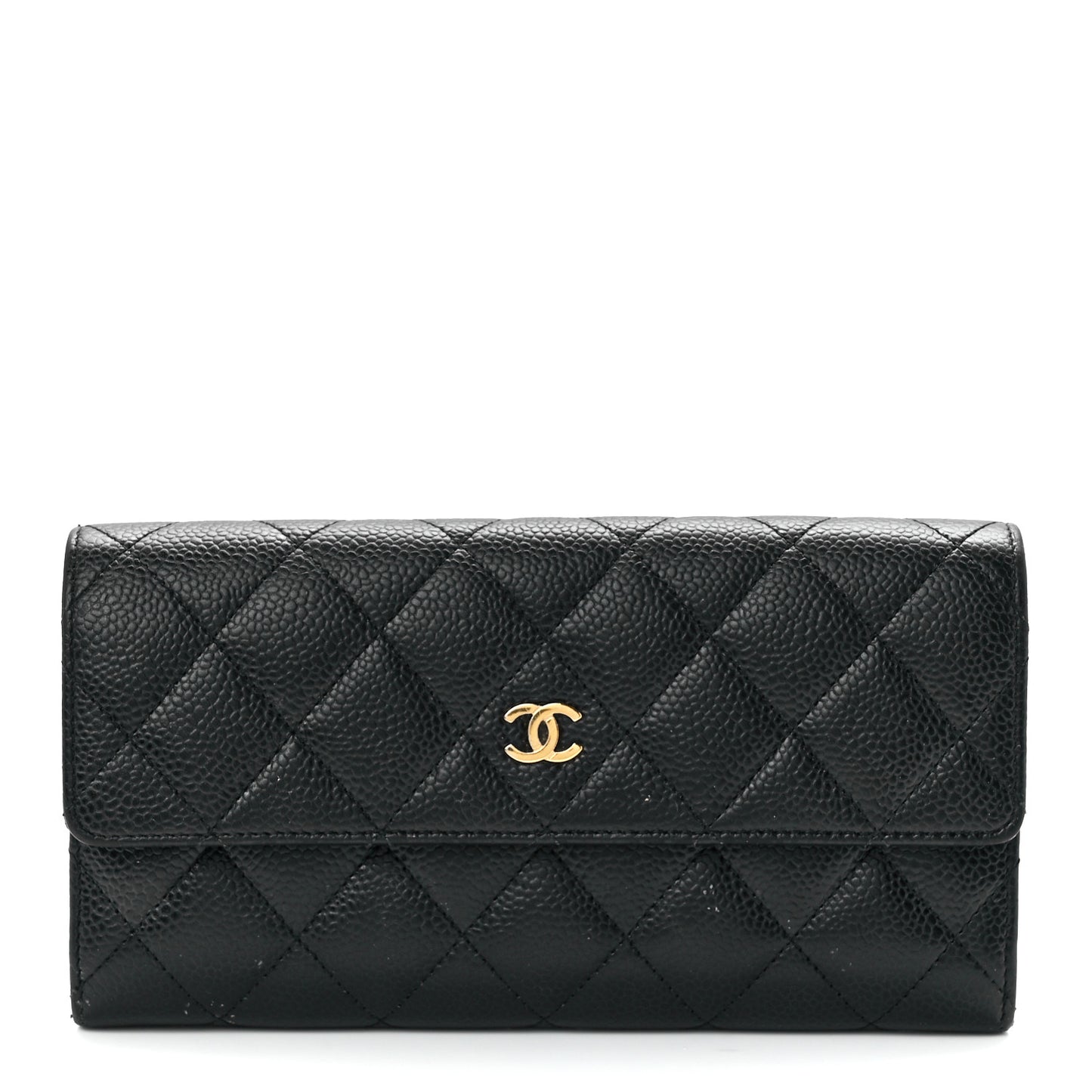 Caviar Quilted Large Gusset Flap Wallet Black