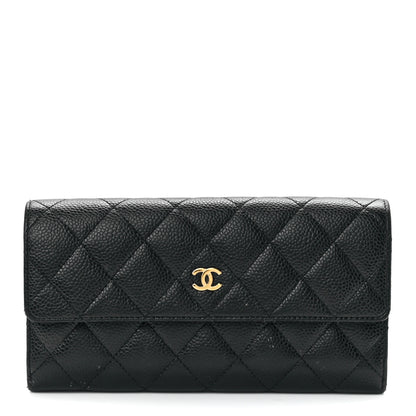 Chanel Caviar Quilted Large Gusset Flap Wallet Black 1 of 12