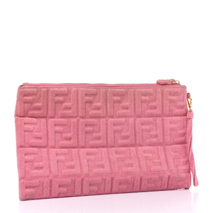Fendi Terry Cloth Vitello Century Matte FF 1974 Embossed Large Flat Pouch Lollypop 3 of 11