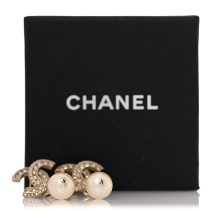 Chanel Crystal Timeless CC Pearl Drop Earrings Light Gold 5 of 5