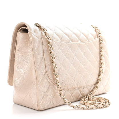 Chanel Metallic Caviar Quilted Maxi Double Flap Beige 3 of 13