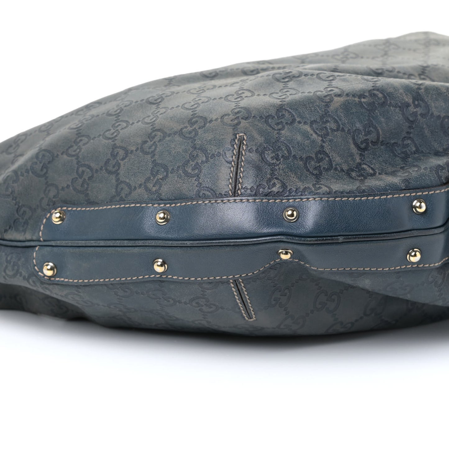 Guccissima Large Biba Studded Hobo Blue