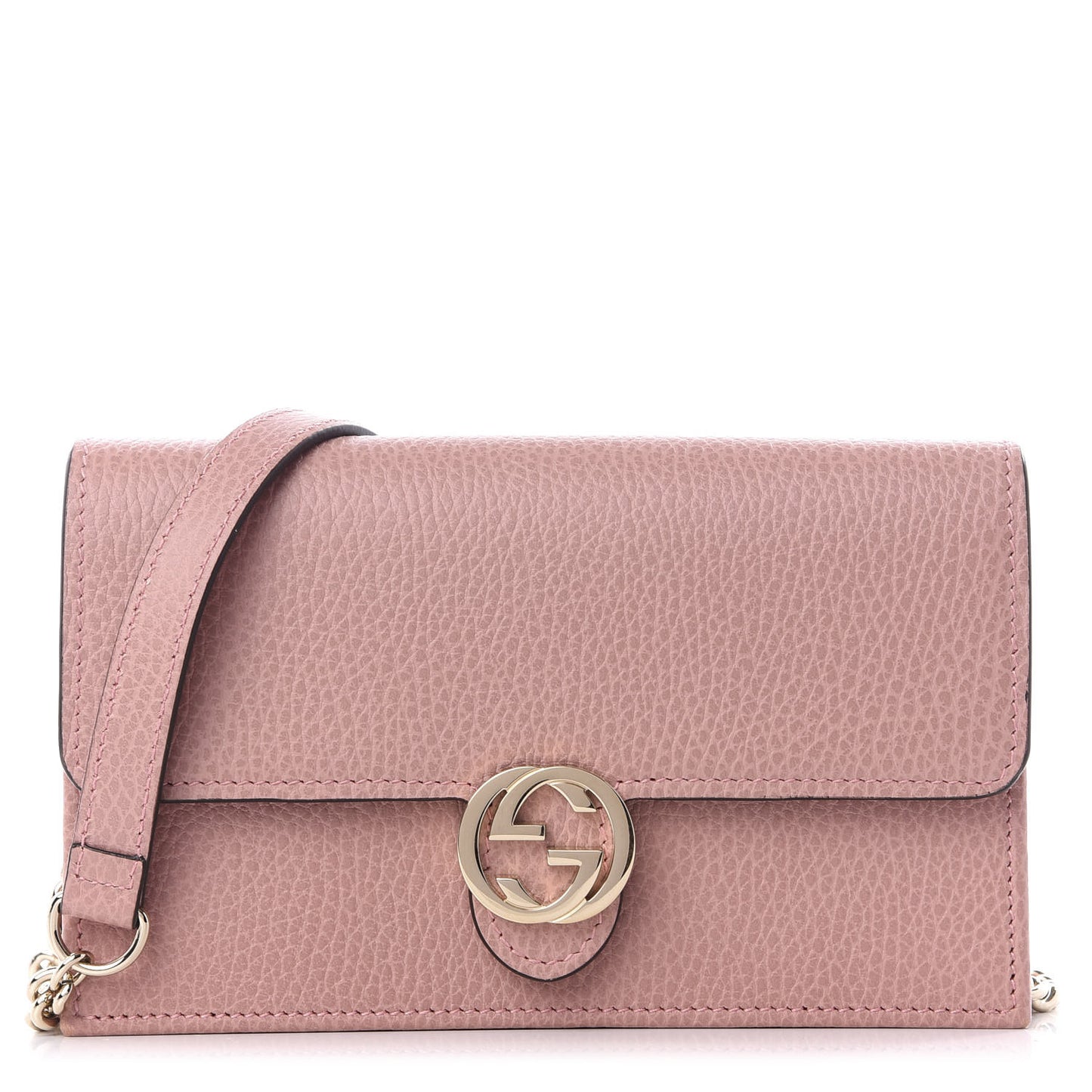 Dollar Calfskin Interlocking G Chain Wallet Soft Pink