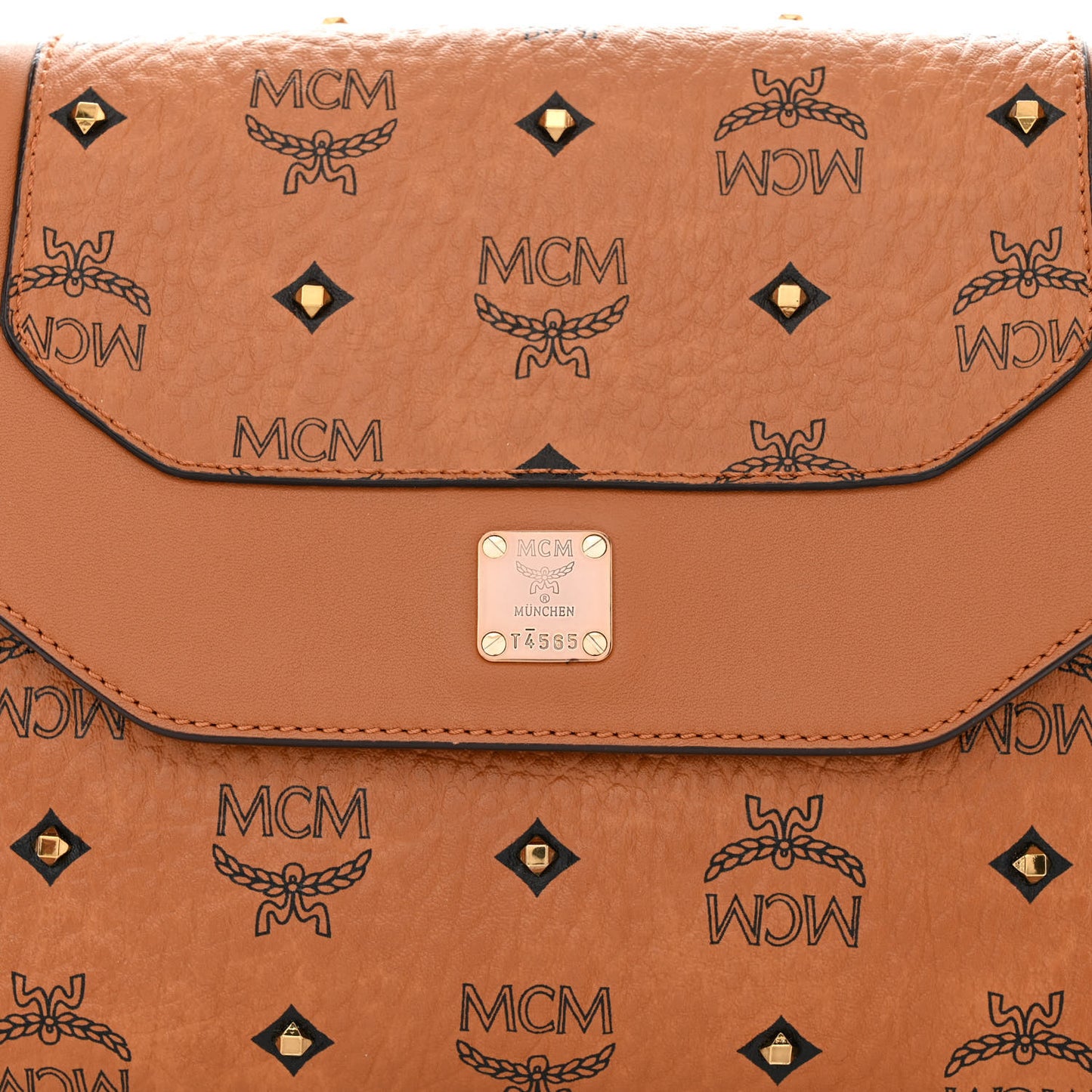 Visetos Studded Flap Shoulder Bag Cognac