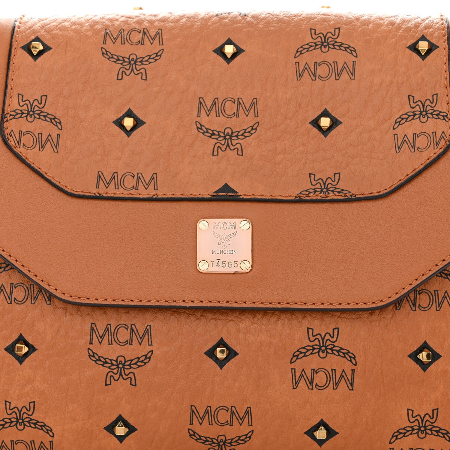 MCM Visetos Studded Flap Shoulder Bag Cognac 7 of 9