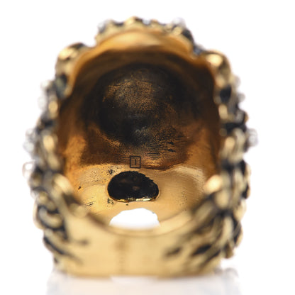 Gucci Metal Pearl Crystal Lion Head Ring 5.5 Aged Gold 5 of 5