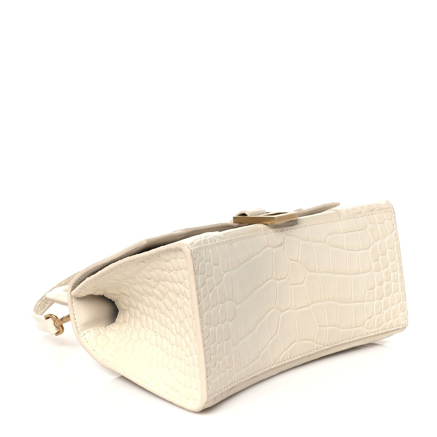 Shiny Calfskin Crocodile Embossed Small Hourglass Top Handle Bag Cream
