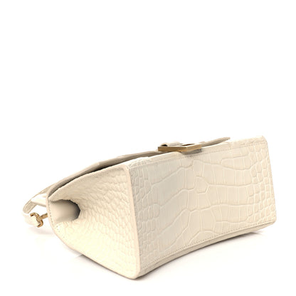 Balenciaga Shiny Calfskin Crocodile Embossed Small Hourglass Top Handle Bag Cream 4 of 10