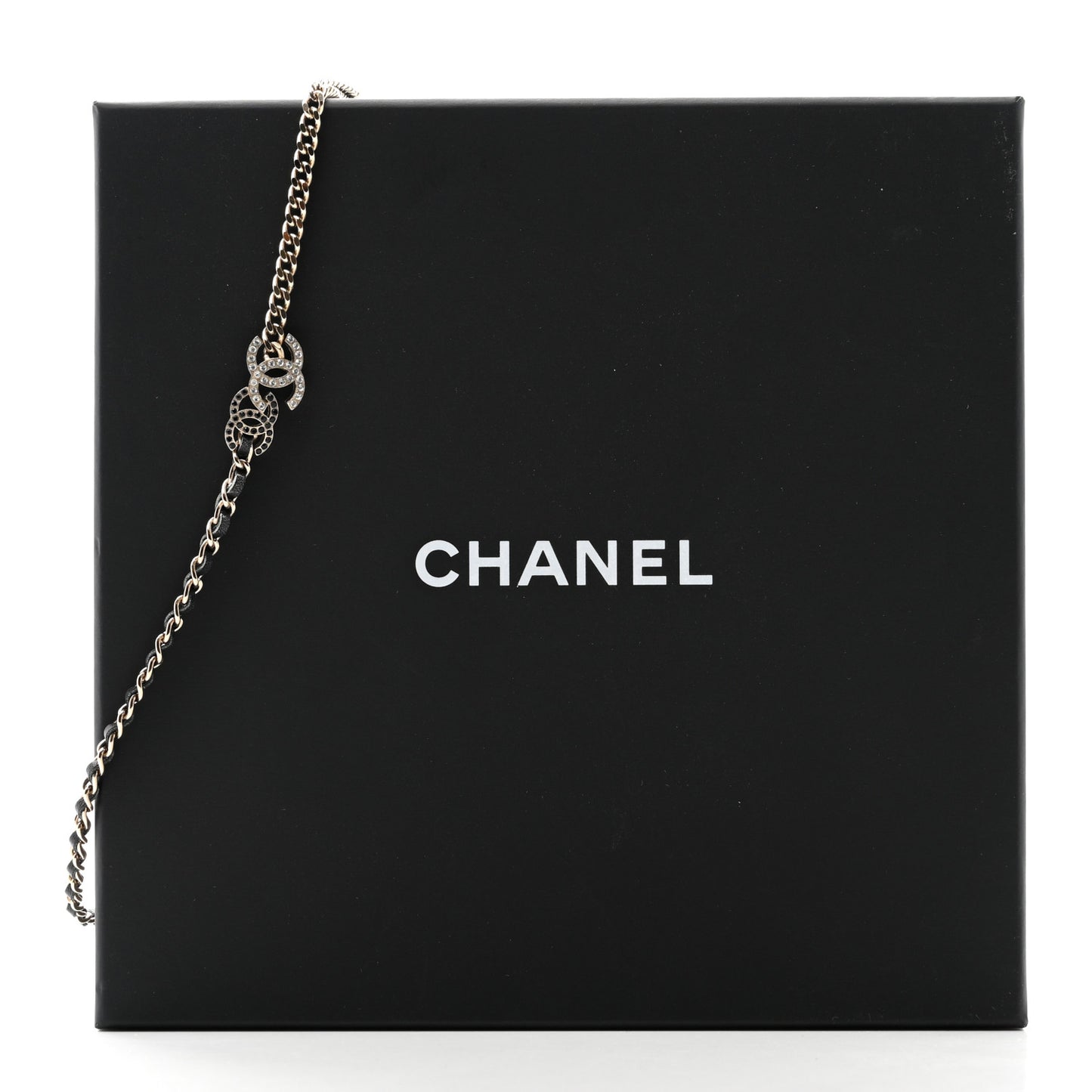 Metal Calfskin Crystal Double CC Short Necklace Black Gold