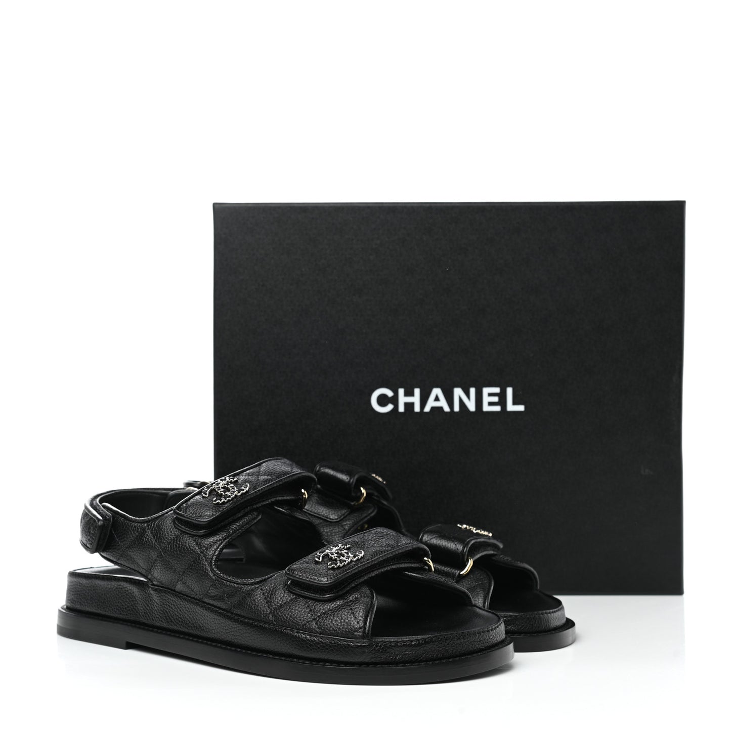 Grained Calfskin Velcro Dad Sandals 39 Black