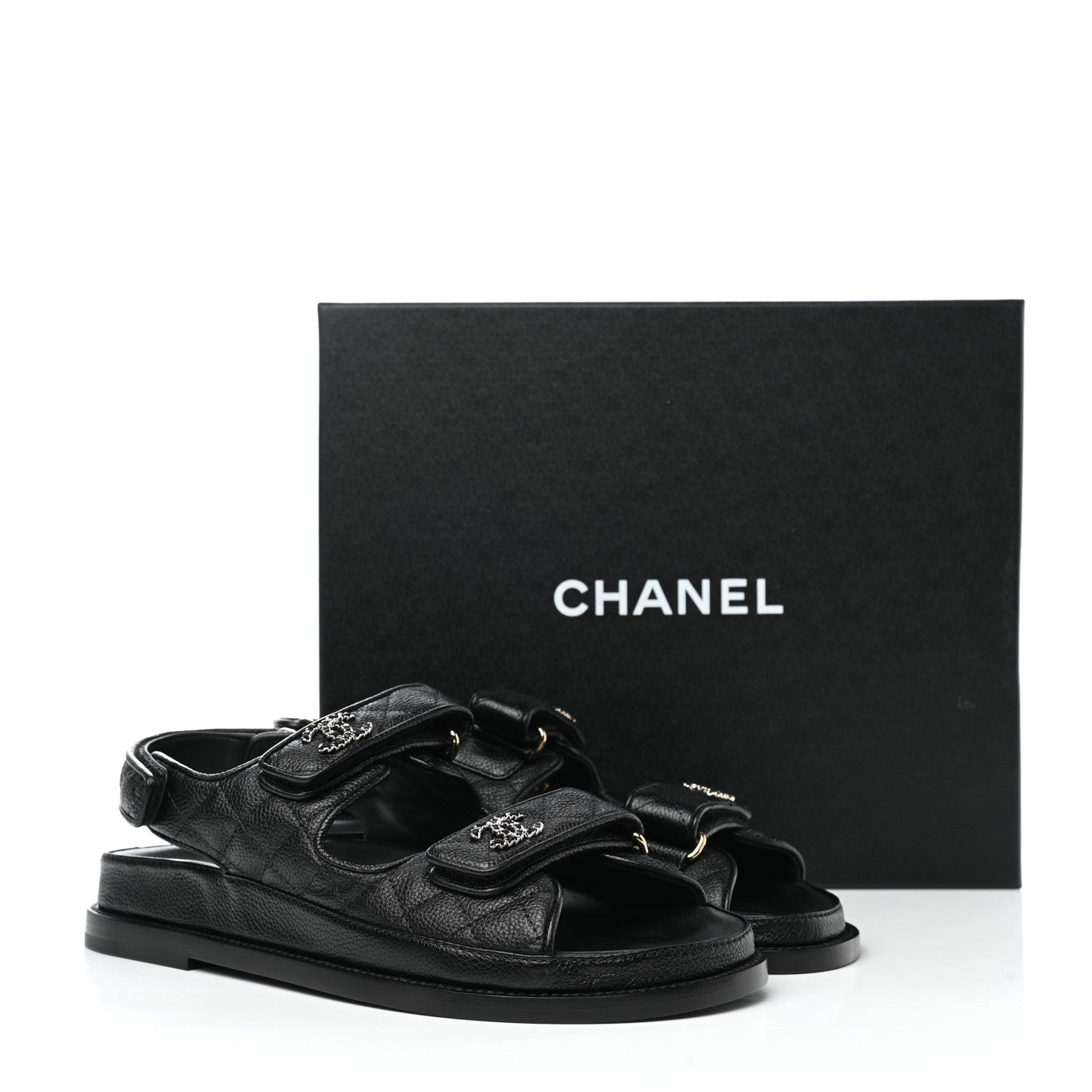 Chanel Grained Calfskin Velcro Dad Sandals 39 Black 9 of 9