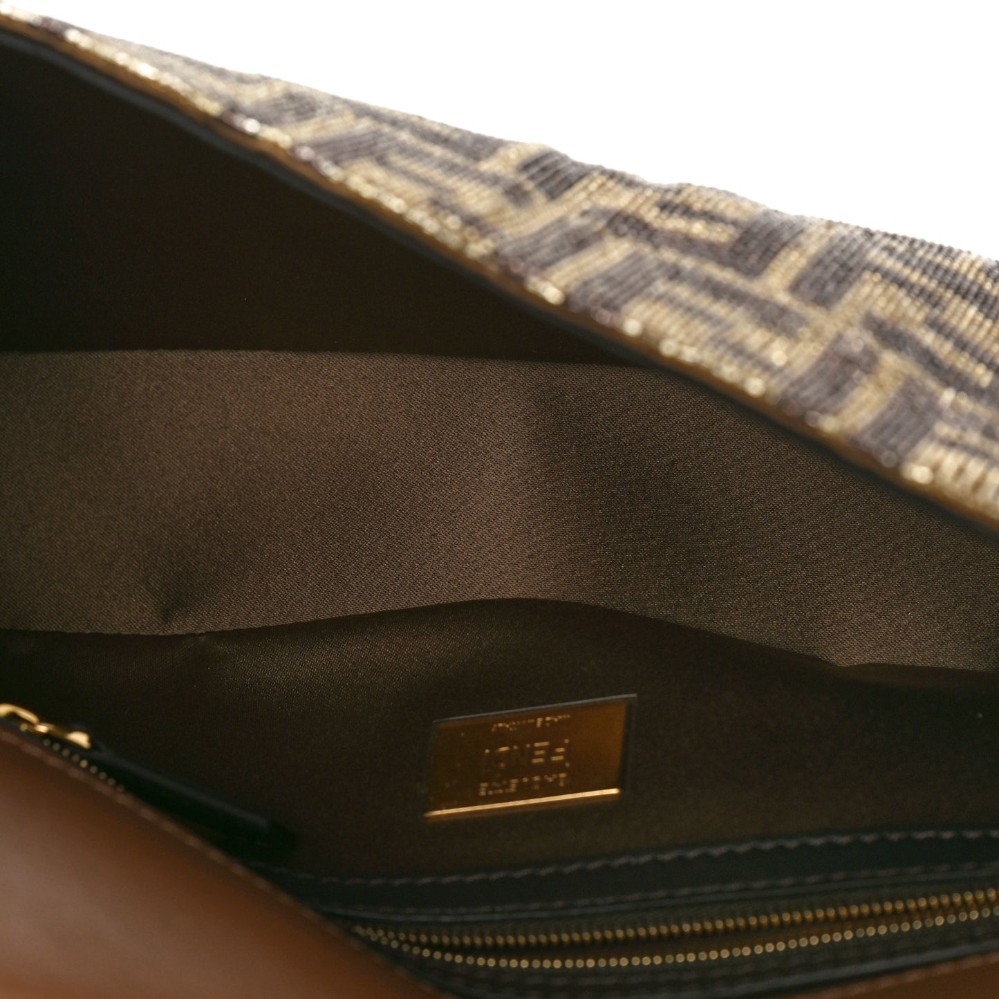 Vitello King Beaded Zucca Baguette Mogano Panna Ebano