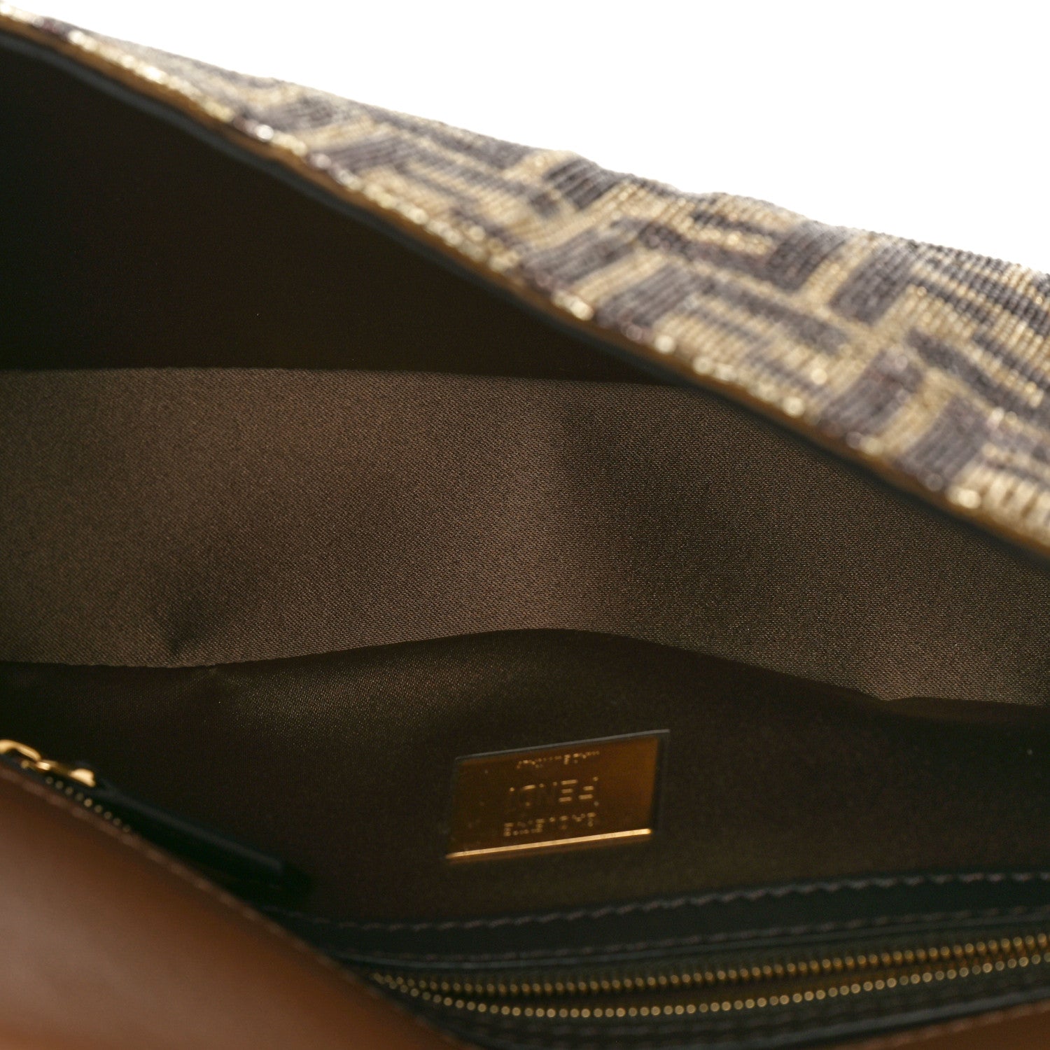 Fendi Vitello King Beaded Zucca Baguette Mogano Panna Ebano 5 of 9