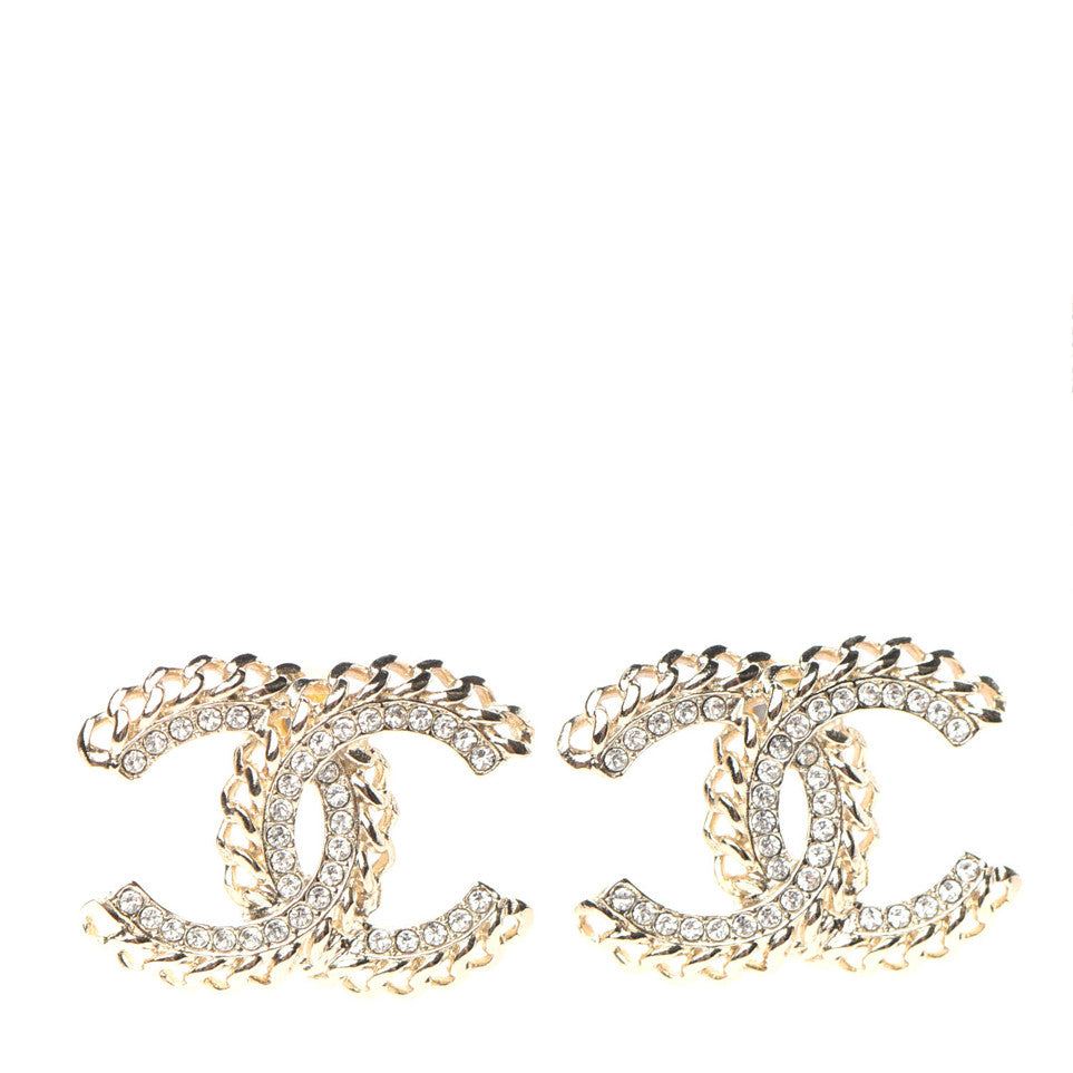 Chanel Crystal Chain CC Earrings Gold 1 of 5