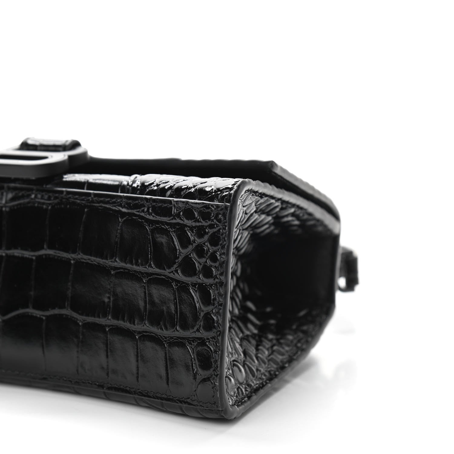 Balenciaga Shiny Calfskin Monochrome Crocodile Embossed Hourglass Top Handle Bag XS Black 12 of 12